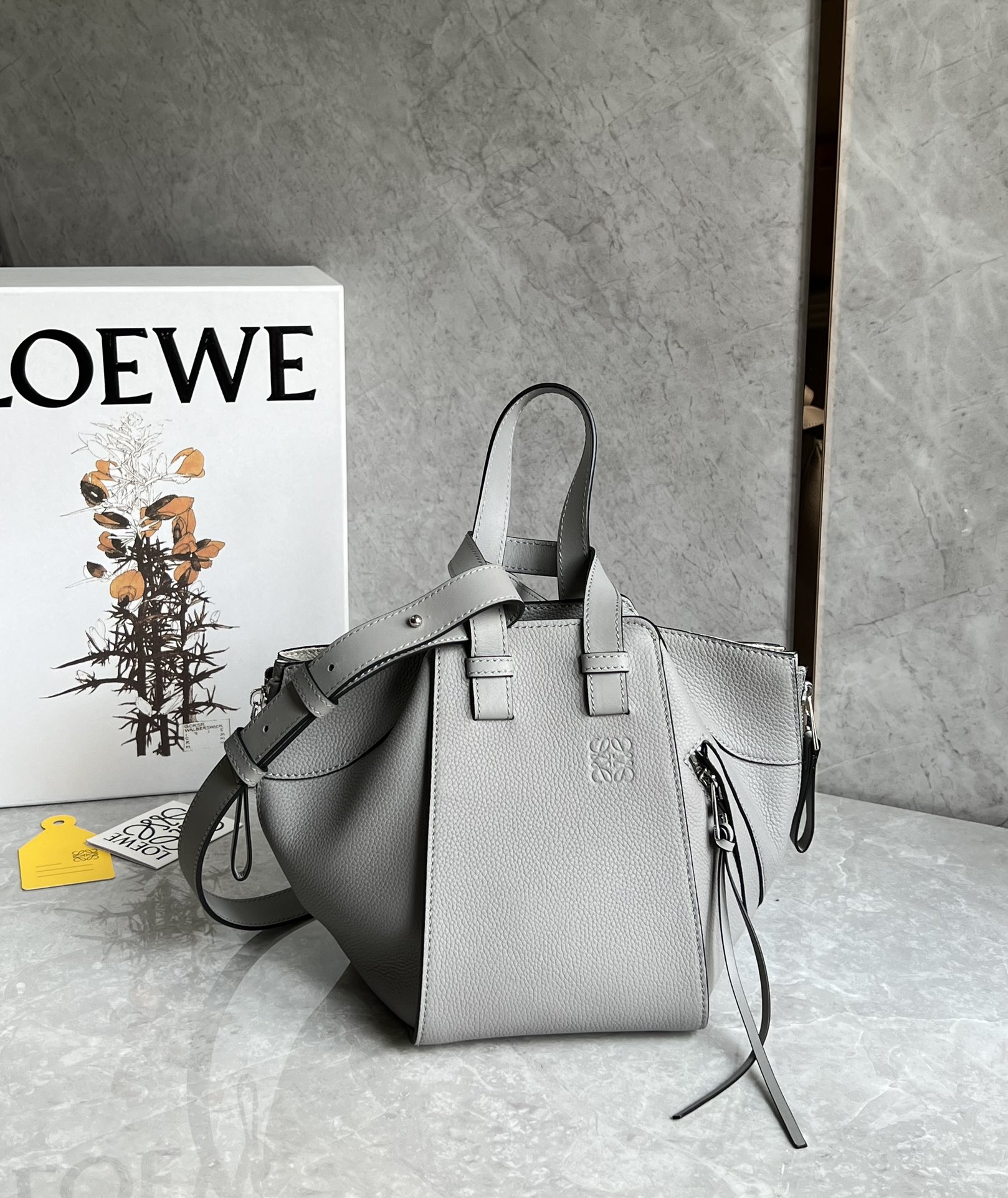 Loewe Compact Hammock Bag in Soft Grained Calfskin Grey